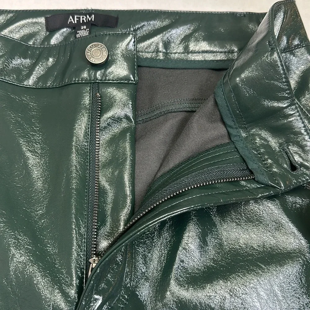 AFRM Wynn Wide Leg Pants Faux Leather Womens Size 25 High Waist Dark Green